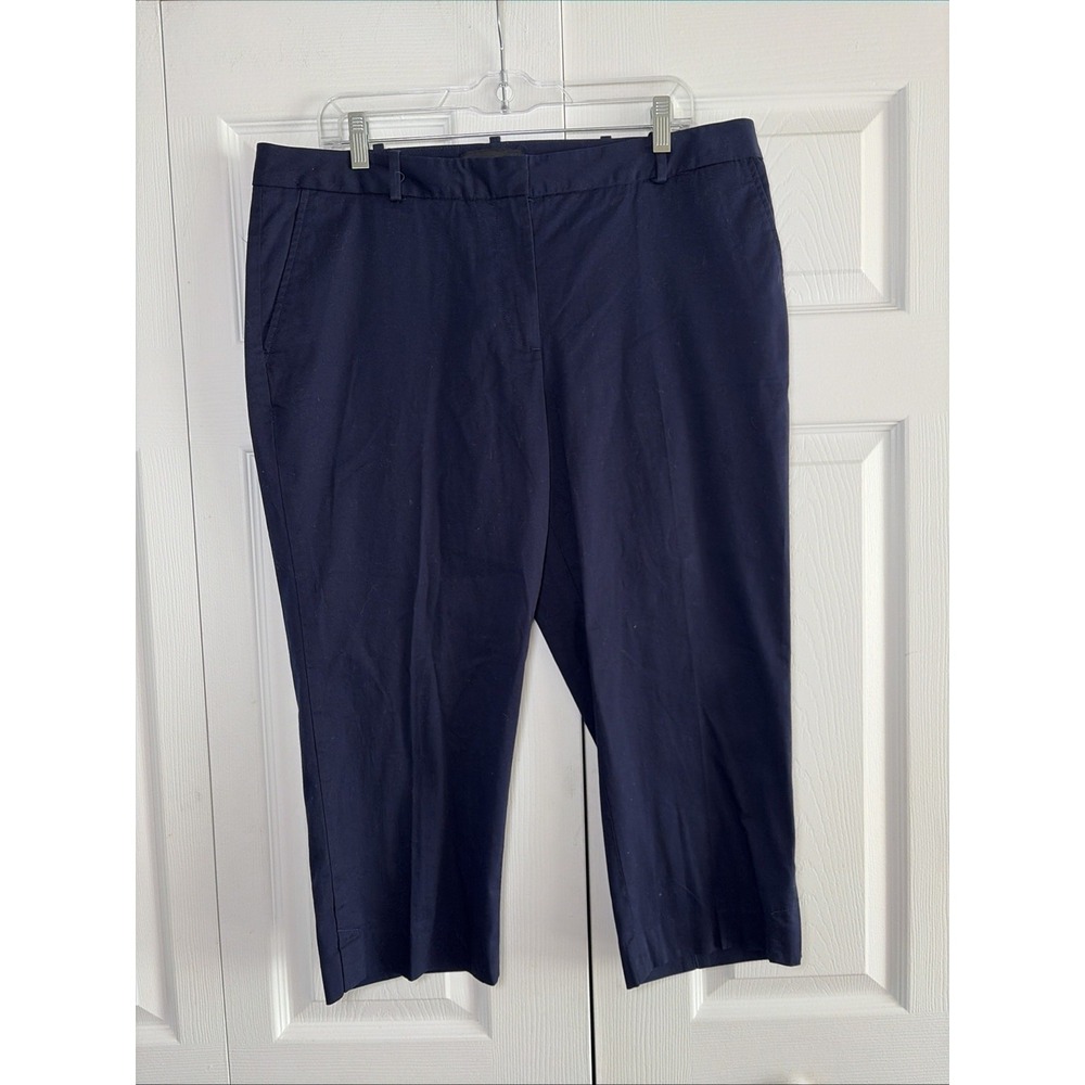 Talbots Signature Crop Pants Womens Size 14 Navy Blue Stretch Cotton Career Work